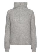 Lusinda Knit T-Neck Zip Tops Knitwear Jumpers Grey Second Female