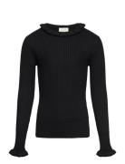 Pullover Rib Knit Tops T-shirts Long-sleeved T-shirts Black Creamie