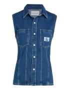 Sleeveless Lean Denim Shirt Tops T-shirts & Tops Sleeveless Blue Calvi...