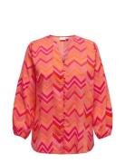 Carjara L/S V-Neck Top Aop Tops Blouses Long-sleeved Pink ONLY Carmako...