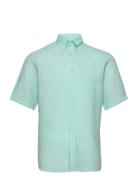 Slim Fit Casual Linen Shirt Tops Shirts Short-sleeved Green Eton