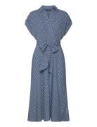 Polka-Dot Belted Crepe Dress Polvipituinen Mekko Blue Lauren Ralph Lau...