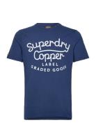 Copper Label Script Tee Tops T-shirts Short-sleeved Blue Superdry