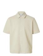 Slhrelaxben Seersucker Ss Jersey Shirt Tops Shirts Short-sleeved Beige...