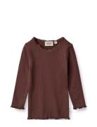 Rib T-Shirt Reese Tops T-shirts Long-sleeved T-shirts Burgundy Wheat