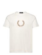 Flocked Laurel Wreath Tee Tops T-shirts Short-sleeved White Fred Perry