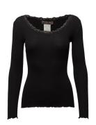 Silk T-Shirt W/ Lace Tops T-shirts & Tops Long-sleeved Black Rosemunde