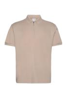 Slhfave Zip Ss Polo B Tops Polos Short-sleeved Cream Selected Homme