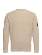 Badge Relaxed Sweater Tops Knitwear Round Necks Beige Calvin Klein Jea...