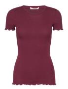 Organic Cotton T-Shirt Tops T-shirts & Tops Short-sleeved Burgundy Ros...