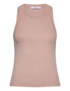 Ribbed Washed-Effect Cotton Top Tops T-shirts & Tops Sleeveless Beige ...