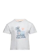 Printed Cotton-Blend T-Shirt Tops T-shirts Short-sleeved Blue Mango