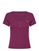 Tjw Slim Henley Top Ss Tops T-shirts & Tops Short-sleeved Purple Tommy...