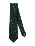 Green White Dots Silk Linen Tie Solmio Kravatti Green AN IVY