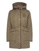 Crest-Patch Diamond-Quilted Hooded Coat Tikkitakki Khaki Green Lauren ...