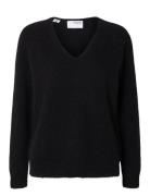 Slflulu New Ls Knit V-Neck B Noos Tops Knitwear Jumpers Black Selected...