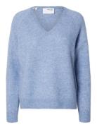 Slflulu New Ls Knit V-Neck B Noos Tops Knitwear Jumpers Blue Selected ...