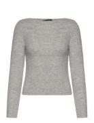 Boat-Neck Knitted Sweater Tops Knitwear Jumpers Grey Mango