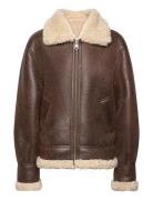 Vintage-Effect Shearling Jacket Nahkatakki Brown Mango