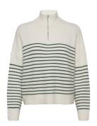 Striped Sweater With Zip Tops Knitwear Jumpers White Mango