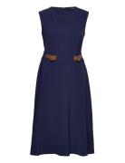 Buckle-Trim Double-Faced Crepe Dress Polvipituinen Mekko Navy Lauren R...