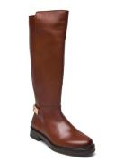 Th Logo Leather Long Boot Korkeavartiset Saapikkaat Brown Tommy Hilfig...