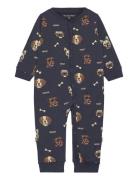 Nightsuit Ls Aop Pyjama Sie Jumpsuit Haalari Navy Minymo