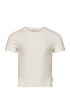 Cropped Rib T-Shirt Tops T-shirts Short-sleeved Cream Tom Tailor