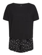 Pj Short Loosefit Flowers Pyjama Black Hunkemöller