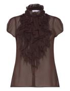 Liljasz Crinkle Ss Shirt Tops Blouses Short-sleeved Brown Saint Tropez