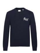 Relaxed Letterman C-Neck Tops Knitwear Round Necks Navy GANT