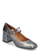 225-Alienar Cuir Metallise Shoes Heels Pumps Classic Silver Jonak Pari...