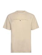 Tjm Reg Gold Linear Logo Tee Ext Tops T-shirts Short-sleeved Beige Tom...