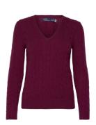 Cable-Knit Wool-Cashmere V-Neck Sweater Tops Knitwear Jumpers Burgundy...