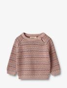 Jacquard Pullover Nanna Tops Knitwear Pullovers Pink Wheat