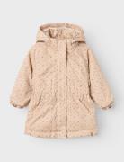 Nmfgerda Padded Long Jacket Aop Fo Lil Toppatakki Beige Lil'Atelier