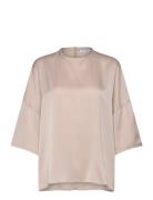 Thess Silk Tee Tops T-shirts & Tops Short-sleeved Beige Ahlvar Gallery