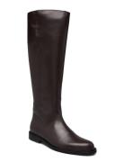 Boots - Flat - With Zipper Korkeavartiset Saapikkaat Brown ANGULUS