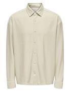 Onskari Plizze Ls Rlx Overshirt Tops Overshirts Cream ONLY & SONS