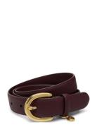 Charm Crosshatch Leather Belt Vyö Burgundy Lauren Ralph Lauren