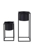 Mette - Flowerpots, Steel, Black, Set Of 2 Home Decoration Flower Pots...