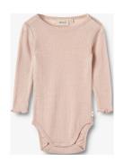 Wool Silk Body L/S Liea Bodies Long-sleeved Pink Wheat