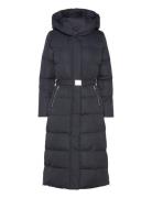 Belted Hooded Down Coat Topattu Pitkä Takki Navy Lauren Ralph Lauren