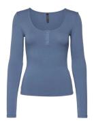 Top Ls Rib Placket Toppi Blue Hunkemöller