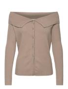 Off Shoulder Knitted Cardigan Tops Knitwear Cardigans Beige Monki