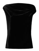 Stretch Velvet Off-The-Shoulder Blouse Tops Blouses Sleeveless Black L...