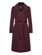 Belted Wool-Blend Wrap Coat Villakangastakki Pitkä Takki Burgundy Laur...