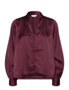 Remi Satin Blouse Tops Blouses Long-sleeved Burgundy Bubbleroom