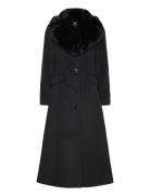 Faux-Fur-Collar Wool-Blend Coat Villakangastakki Pitkä Takki Black Lau...