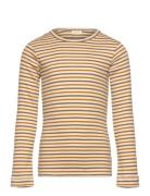 T-Shirt L/S Modal Striped Tops T-shirts Long-sleeved T-shirts Beige Pe...